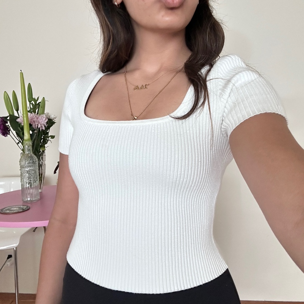 Madewell White Ribbed Bodysuit
